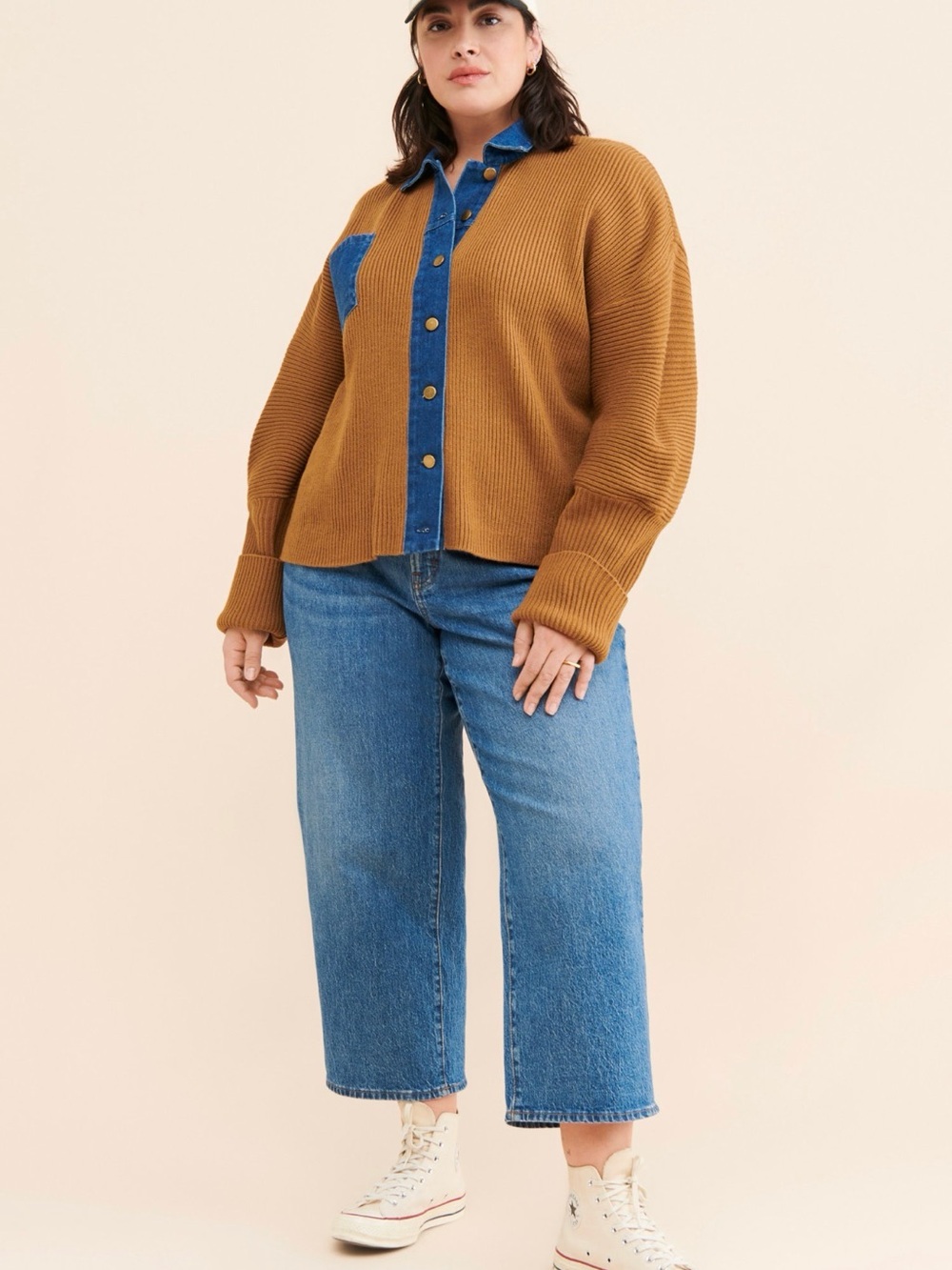 Relaxed Rib-Knit Cardigan in Camel - Picture 2 of 3